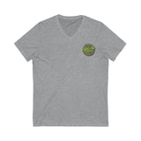 Explore the Possibilities V-Neck Tee. (bright green logo) Unisex Jersey Short Sleeve
