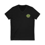 Explore the Possibilities V-Neck Tee. (bright green logo) Unisex Jersey Short Sleeve